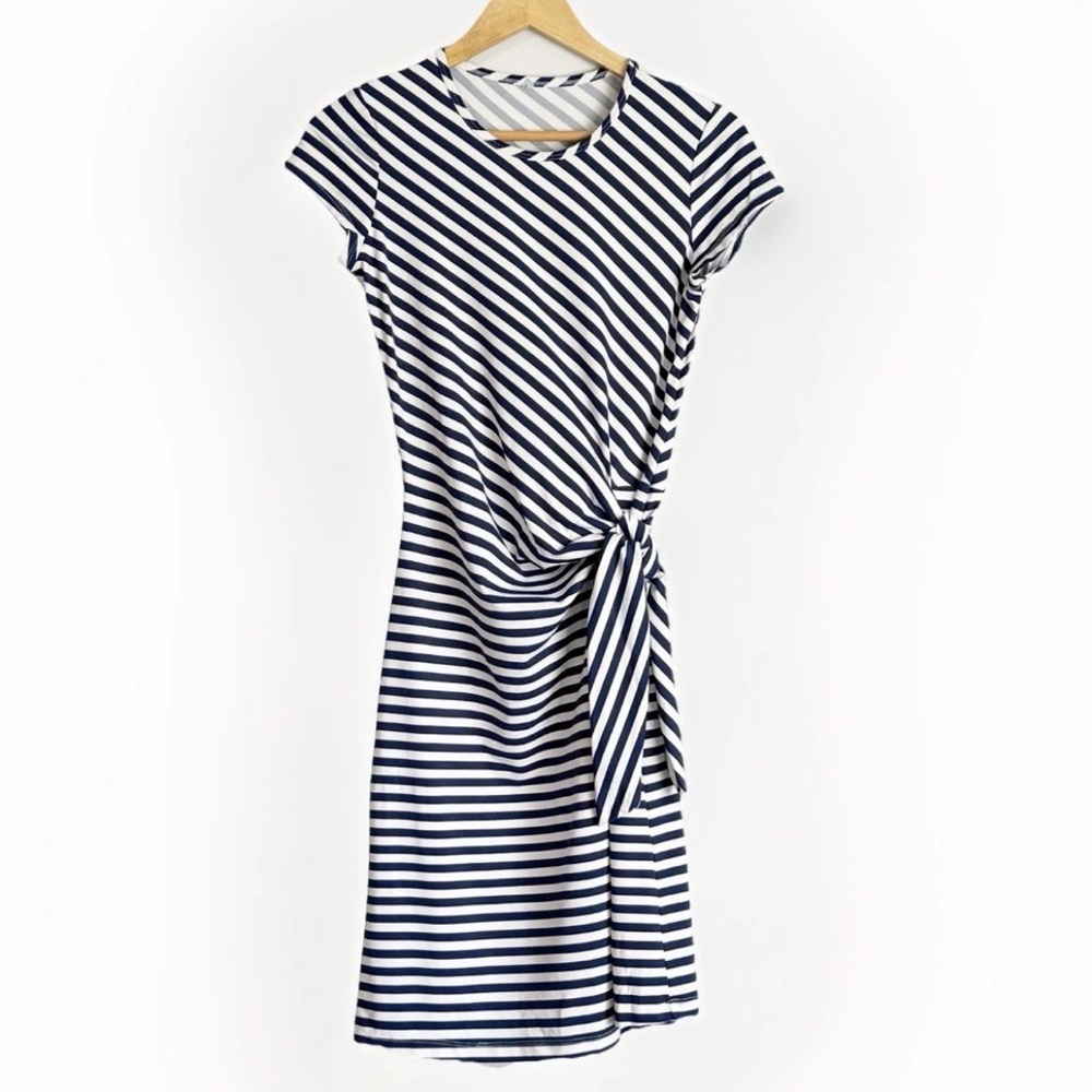 J. McLaughlin Women’s Medium Elora Catalina Cloth Shift Dress Blue White Stripe
